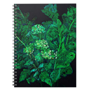 Caderno Espiral Hydrangea e Horseradish Floral Art Black & Green