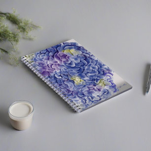 Caderno Espiral Hydrangeas de aquarela com nome