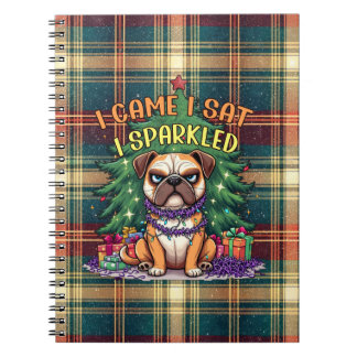 Caderno Espiral I Came I Sat I Sparkled Funny Christmas Bulldog