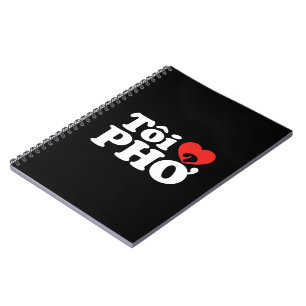 Caderno Espiral I Heart (Love) Pho (Tôi→ PHỞ) Língua vietnam