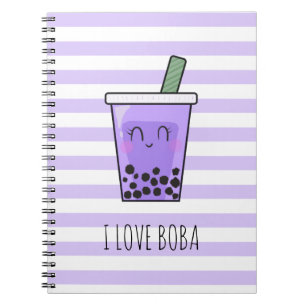 Caderno Espiral I Love Boba Kawaii Bubble Tea Taro Ube Purple