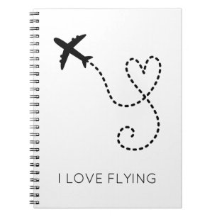 Caderno Espiral I Love Flying Heart Airplanes Pilot Flight Fun