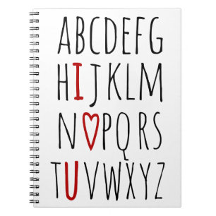 Caderno Espiral I Love (Heart) You Alphabet