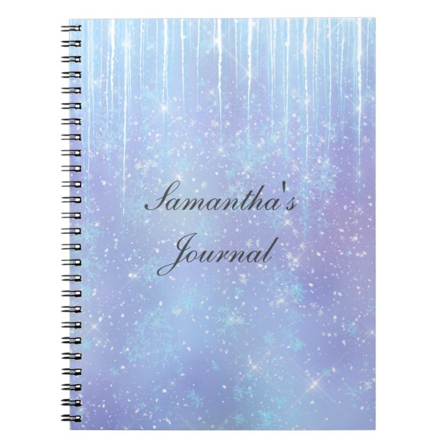 Caderno Espiral Ícicles Snowflakes Cristais Azul Roxo (Frente)