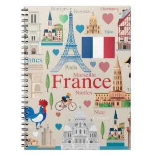 Caderno Espiral Ícones bonitos de France