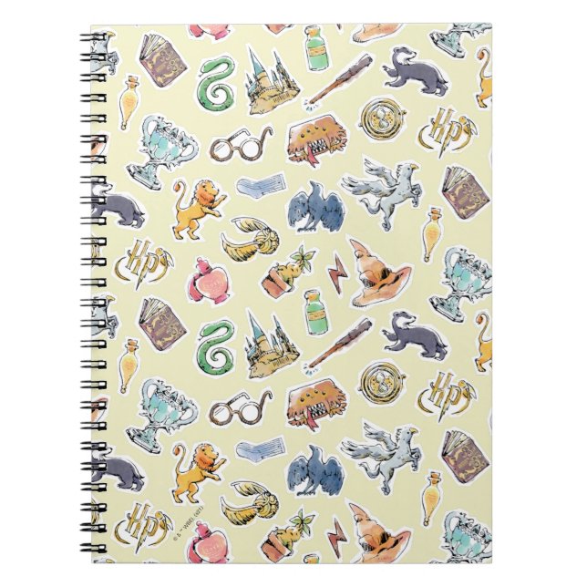 Caderno Espiral Ícones de Harry Potter em Aquarela (Frente)