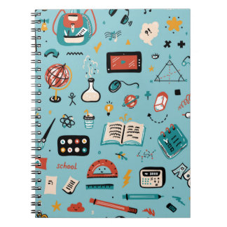Caderno Espiral Ícones de Suprimentos de Escolas de Porodle Vintag