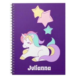 Caderno Espiral Ideias bonito do Unicórnio Roxo, Cute Unicorn