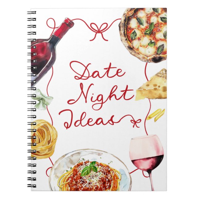 Caderno Espiral Ideias de Noite de Pizza com Vinho Italiano (Frente)