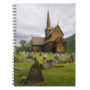 Caderno Espiral Igreja do Stave com o cemitério em Noruega