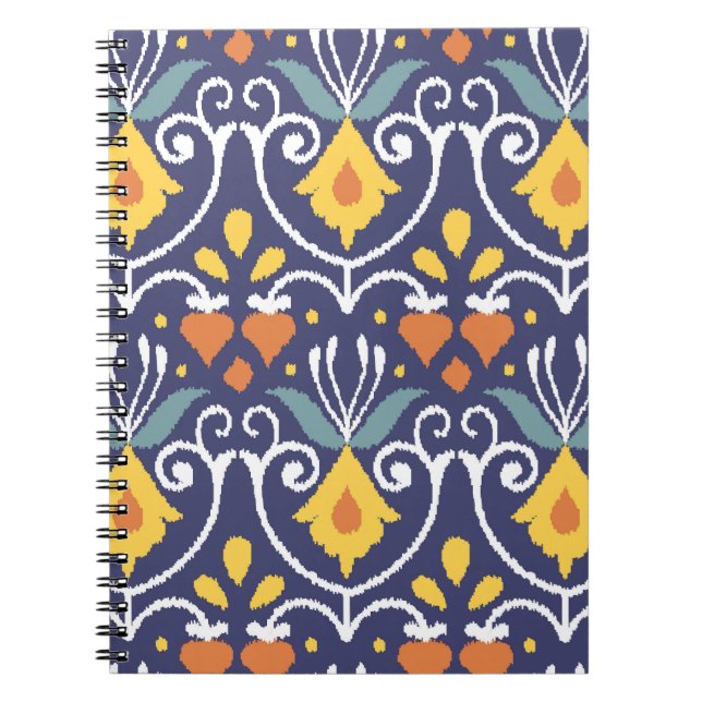 Caderno Espiral Ikat artesanal: Tecido de Boho Étnico (Frente)