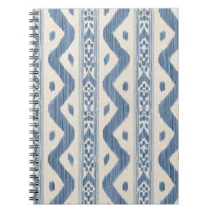 Caderno Espiral Ikat Azul, Faixa Tecida Fina em Creme