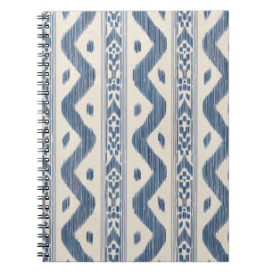 Caderno Espiral Ikat Azul, Listra Têxtil Fina em Creme