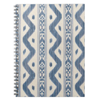 Caderno Espiral Ikat Azul, Listra Têxtil Fina em Creme