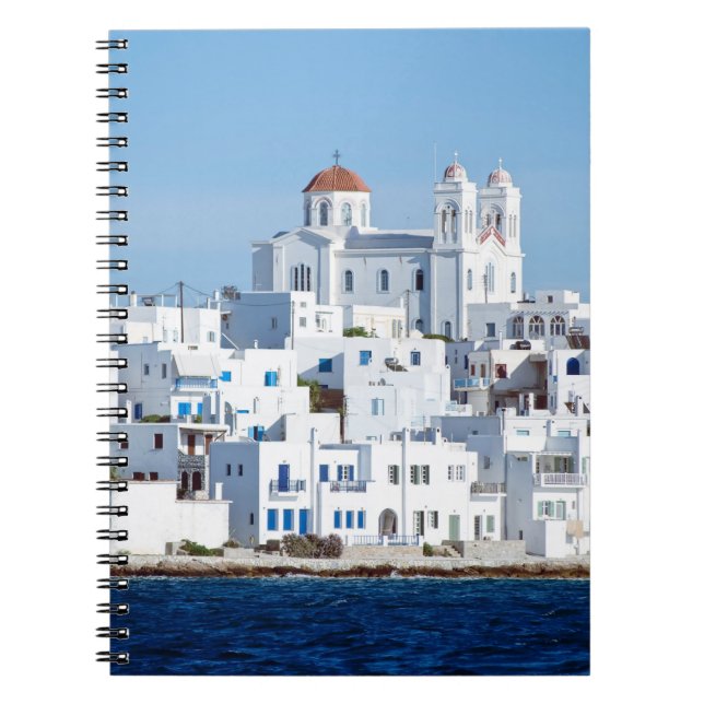 Caderno Espiral Ilha de Paros com a aldeia de naoussa (Frente)