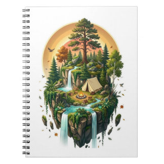 Caderno Espiral Ilha Flutuante de Fantasia Acampamento Floresta 