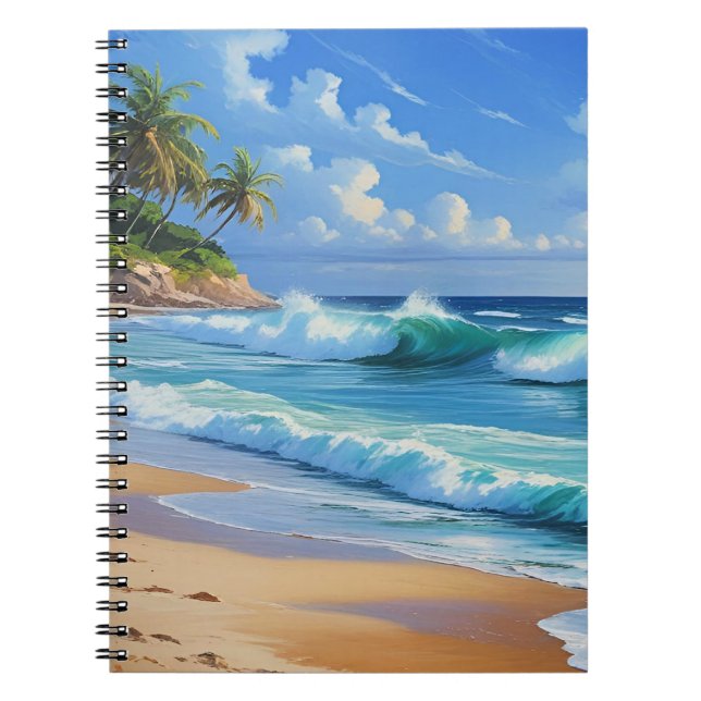 Caderno Espiral Ilha Tropical, azul lindo, (Frente)