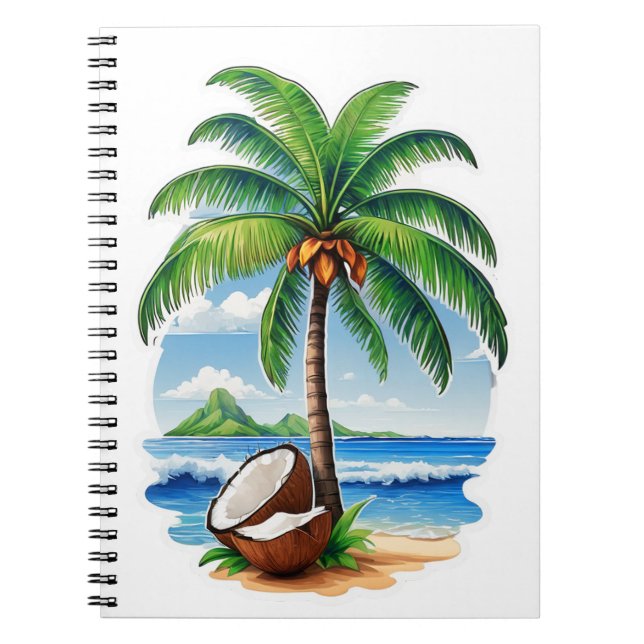 Caderno Espiral Ilha Tropical de Árvore de Coco (Frente)