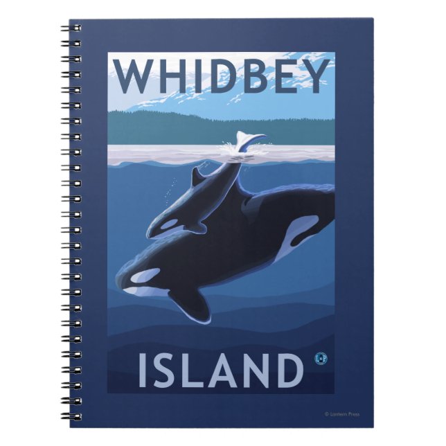 Caderno Espiral Ilha Whidbey, Washington Orca e Calf (Frente)