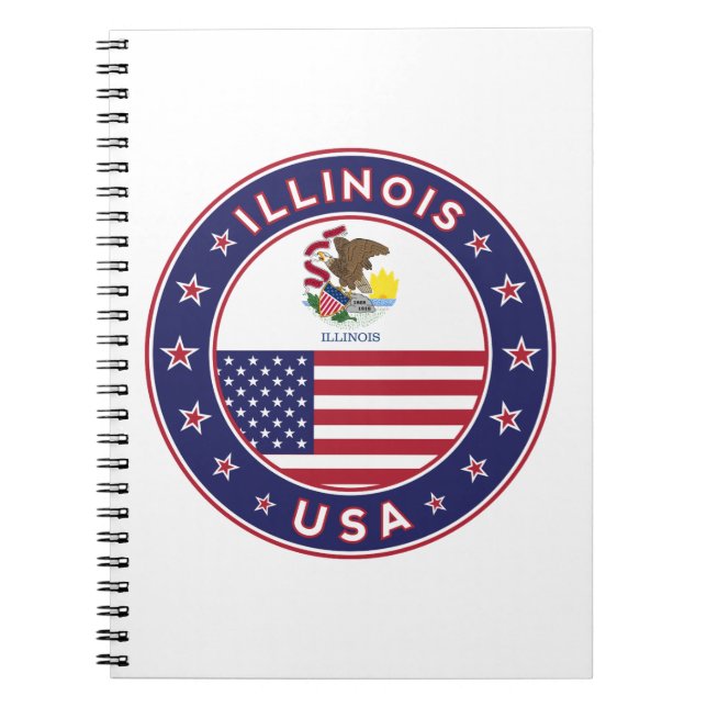 Caderno Espiral Illinois, t-shirt de Illinois, adesivo de Illinois (Frente)