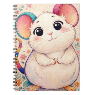 Caderno Espiral Ilustração Adorável de Rato Pastel Kawaii Fofo