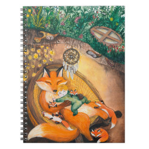 Caderno Espiral ilustração aquarela de uma raposa de pai de toca