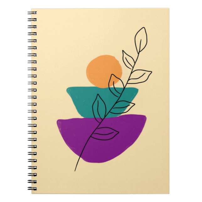 Caderno Espiral Ilustração boho de folhas (Frente)