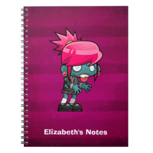 Caderno Espiral Ilustração bonito da menina do zombi do punk roc