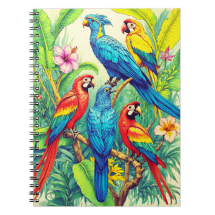 Caderno Espiral Ilustração Botânica de Aves Tropicais