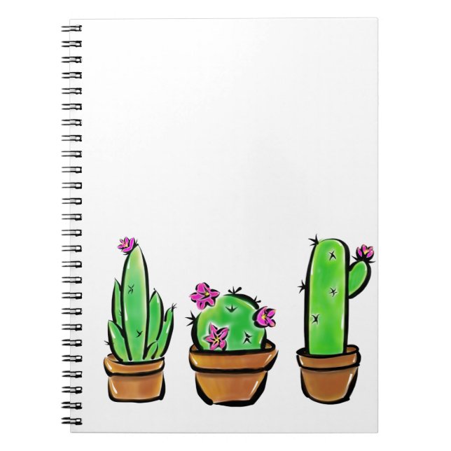 Caderno Espiral Ilustração Cactus Trio (Frente)