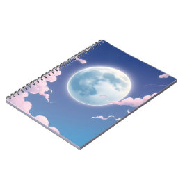 Caderno Espiral Ilustração caprichosa e fofa da lua no céu noturno