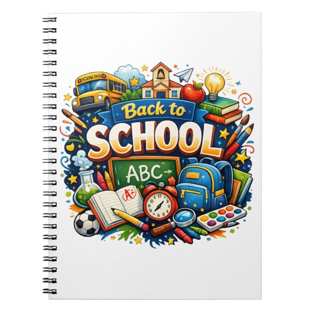Caderno Espiral Ilustração Colorida de Volta às Aulas (Frente)
