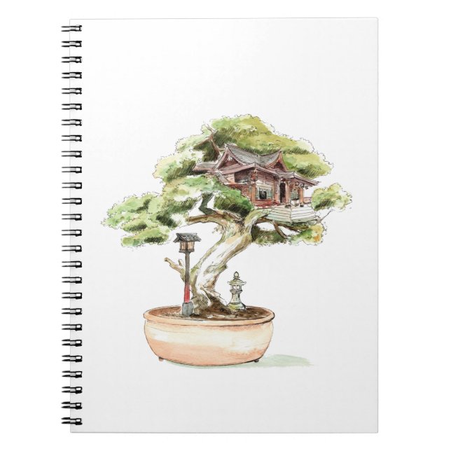 Caderno Espiral Ilustração da árvore Bonsai (Frente)