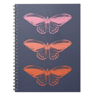 Caderno Espiral Ilustração da borboleta rosa-pintada de safra