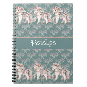 Caderno Espiral Ilustração da Fantasia Floral Pastel Horse