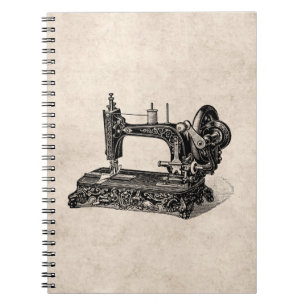 Caderno Espiral Ilustração da máquina de costura Vintage 1800s