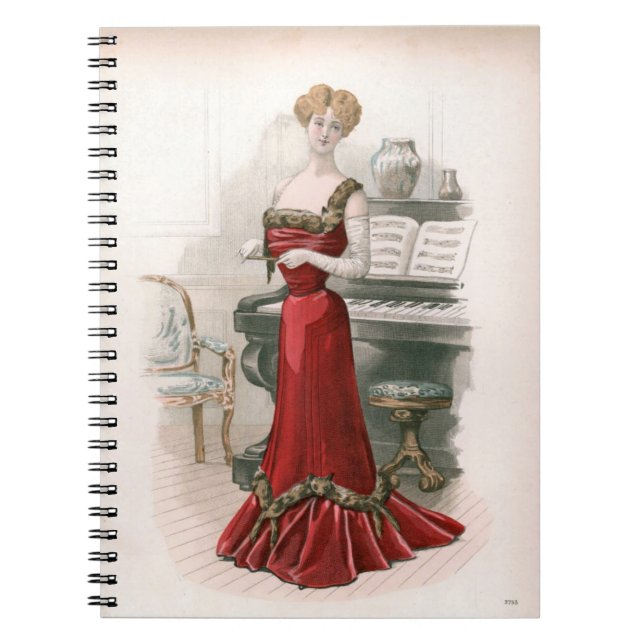 Caderno Espiral Ilustração da Moda Pianista Vintage Edwardian (Frente)