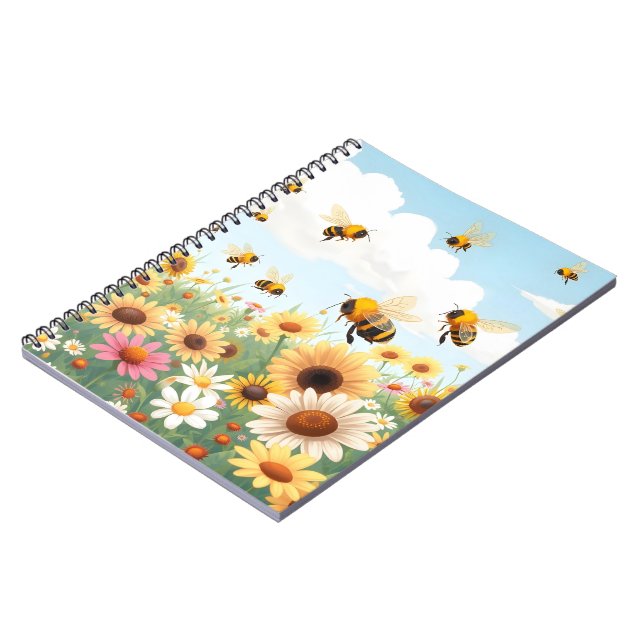 Caderno Espiral Ilustração de abelhas e flores fofas (Left Side)