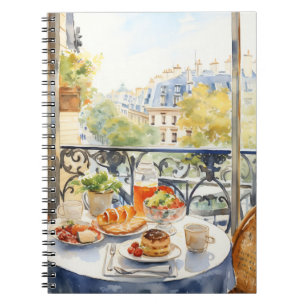 Caderno Espiral Ilustração de aquarela Chic Parisiense Cafe