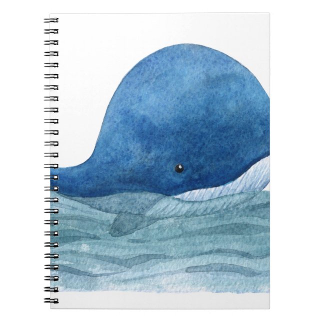 Caderno Espiral Ilustração de Aquarela de Baleia Azul-Cura (Frente)