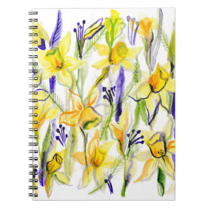 Caderno Espiral Ilustração de Aquarela de Daffodils Amarelos