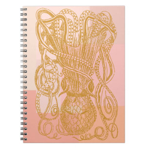 Caderno Espiral Ilustração de Arte em Linha de Octopus de Pintur