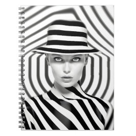 Caderno Espiral Ilustração de Arte Feminina Branca E Negra Elegant