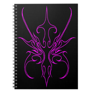 Caderno Espiral Ilustração de Arte Linear Tribal Preta e Rosa Fero