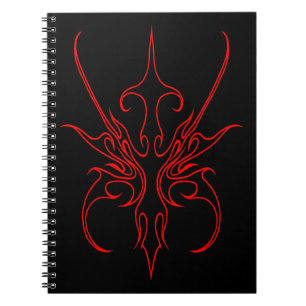 Caderno Espiral Ilustração de Arte Linear Tribal Preta e Vermelha 