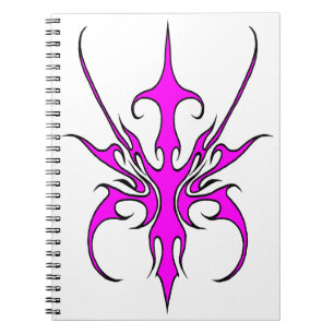 Caderno Espiral Ilustração de Arte Linear Tribal Rosa e Preta Fero