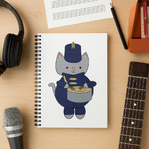 Caderno Espiral Ilustração de baterista da banda marcial de gato c