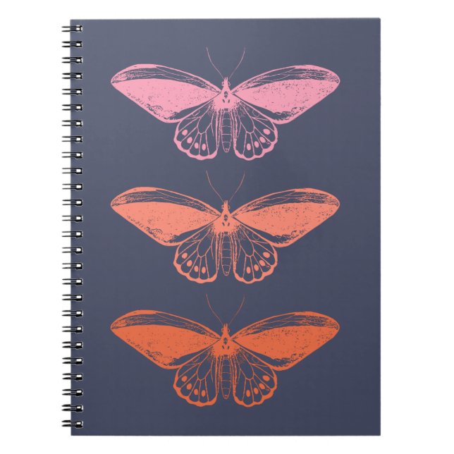 Caderno Espiral Ilustração de Borboleta Azul Cor-de-Rosa Moderna (Frente)