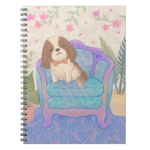 Caderno Espiral Ilustração de Cachorrinho Fofo em Poltrona Antiga