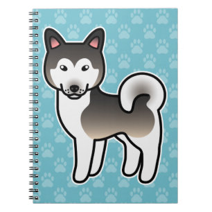 Caderno Espiral Ilustração de Cachorro Malamute da Cinza Wolf Alas